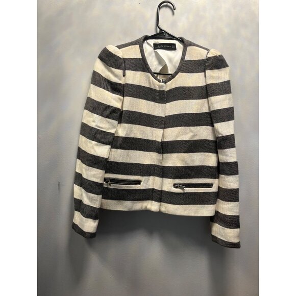 Zara Woman Striped Jacket With Zipper Details Size S - Picture 1 of 12